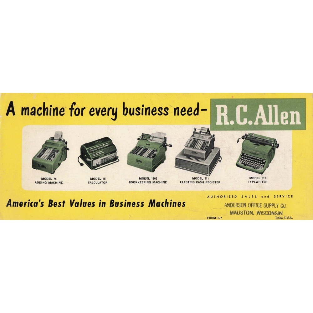 Vintage Ink Blotter R.C. Allen Business Machines Mauston Wisconsin Advertising - Picture 1 of 2